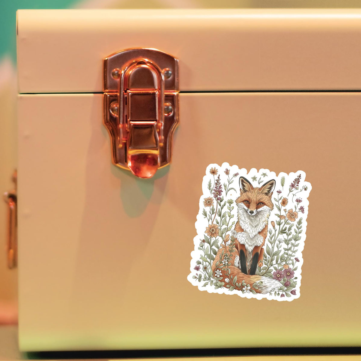 Floral Fox Sticker: Waterproof Vinyl Decal for Laptop, Water Bottle
