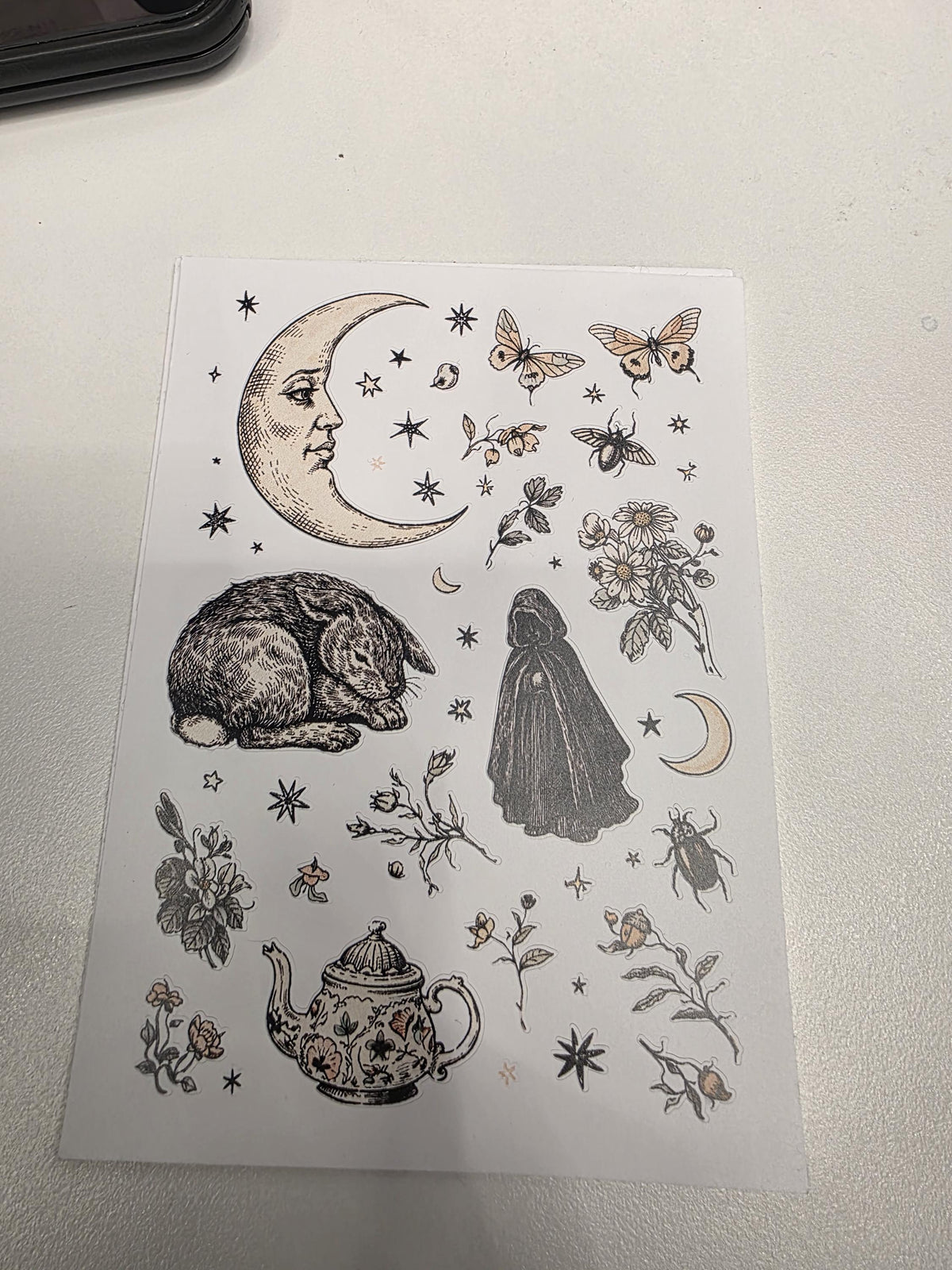 Celestial Folklore Sticker Sheet | Moon, Rabbit & Vintage Illustration | Cottagecore Stickers