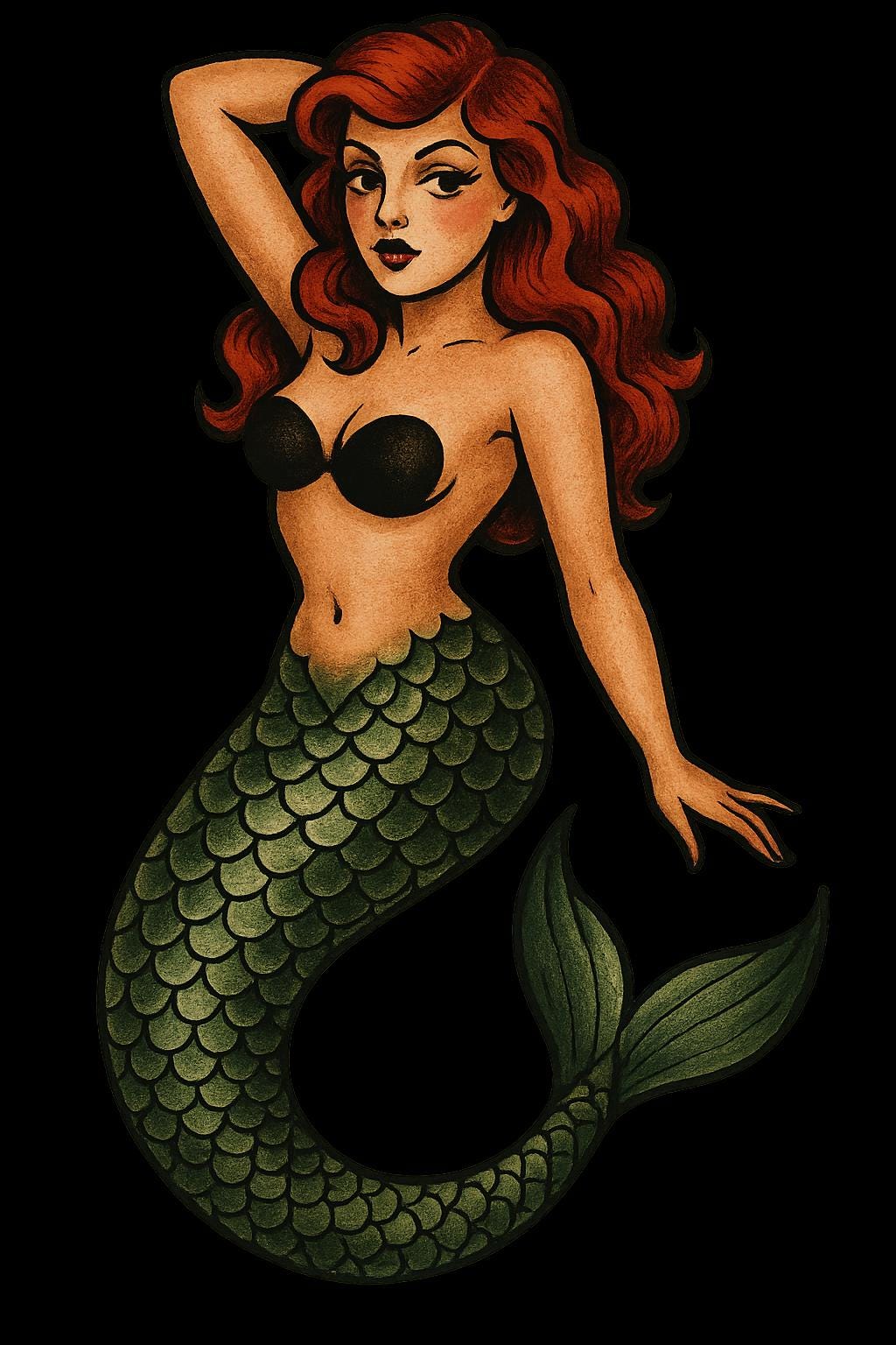 Retro Mermaid Pin-Up Sticker: Sailor Jerry Tattoo Flash Art