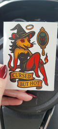 Cursed But Hot Possum Sticker: Witchy Goth Pin-Up Vinyl Decal