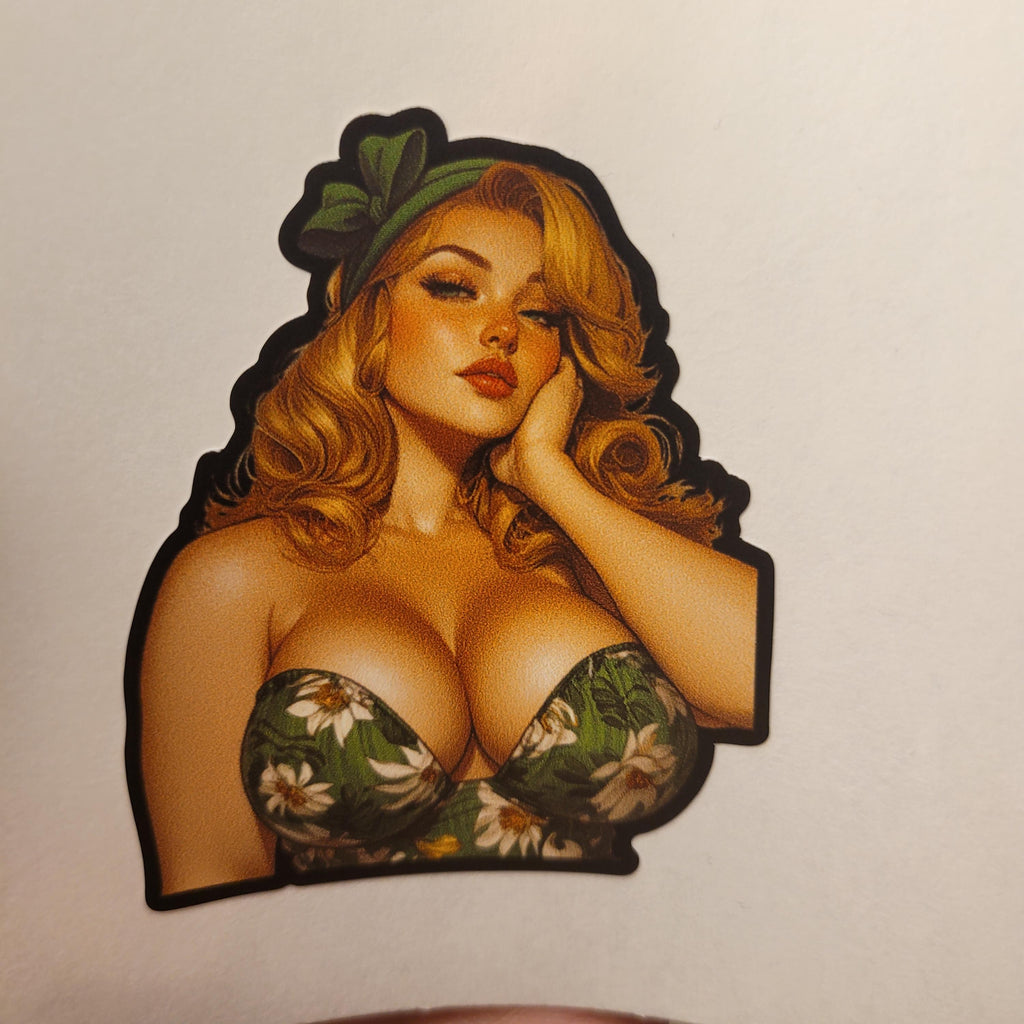 Redhead Pin-Up Girl Vinyl Sticker: Retro Glam Waterproof Decal