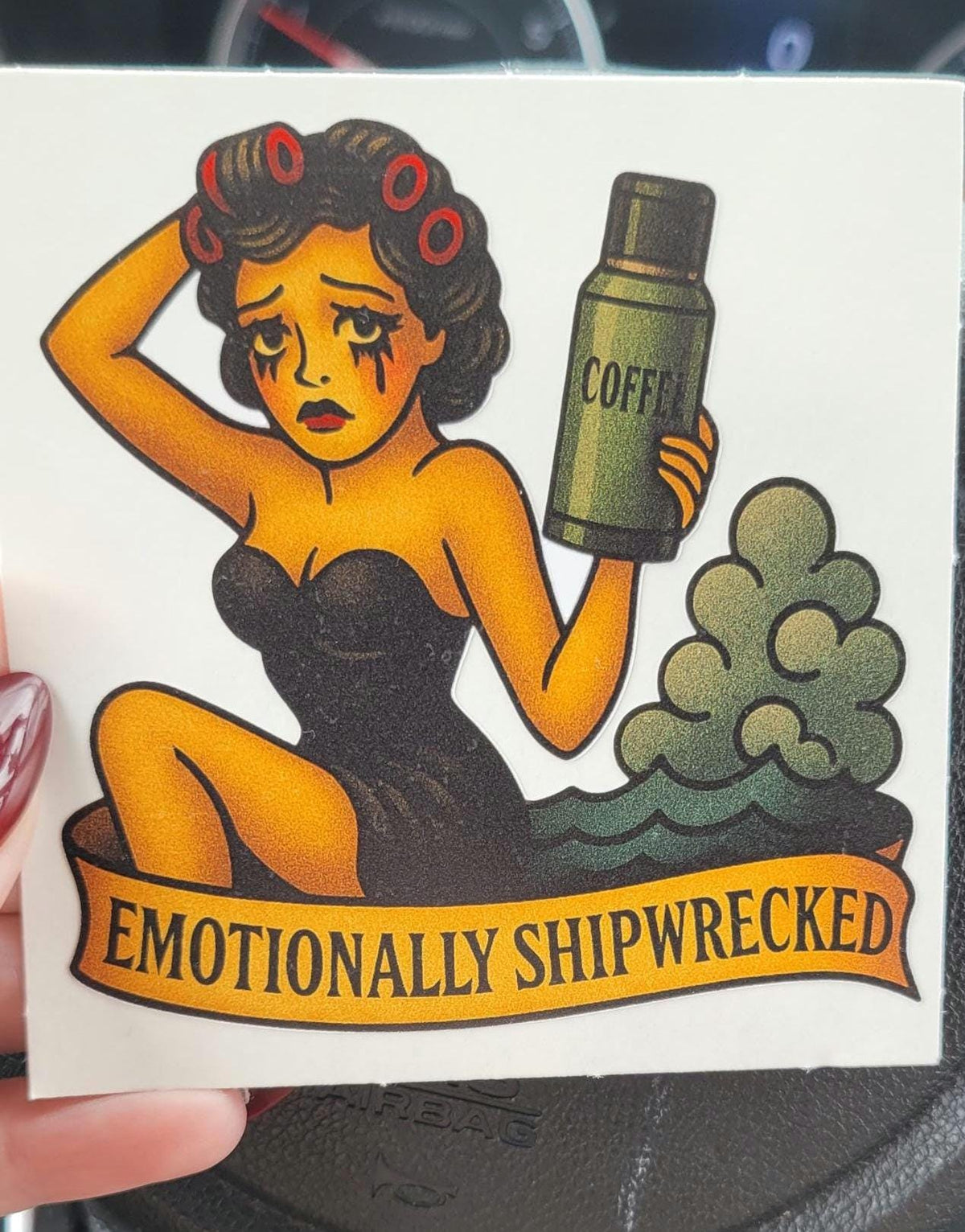 Crying Pin-Up Girl Sticker: Vintage Tattoo Flash Art Vinyl Decal