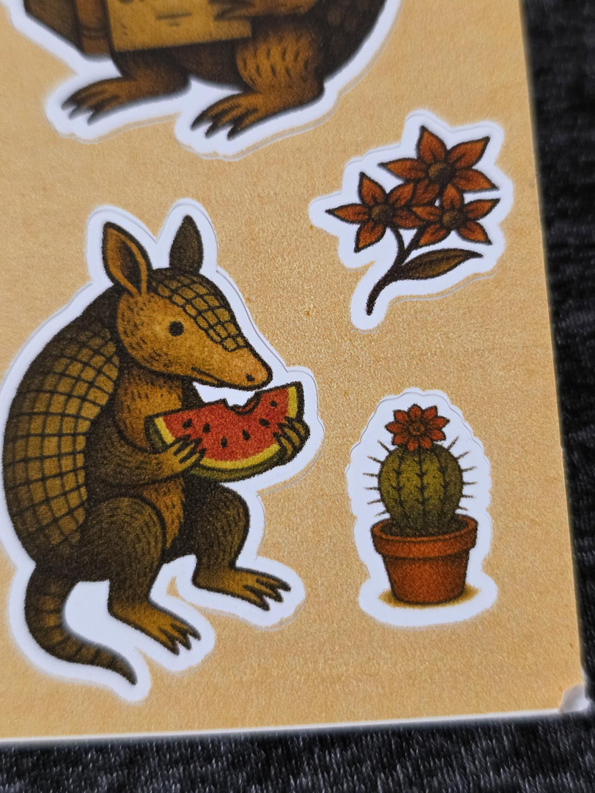 Armadillo Sticker Sheet – Cowboy Chaos, Self-Help Armadillo, Cactus Buddies & Tumbleweeds | 4×6 Western Flash