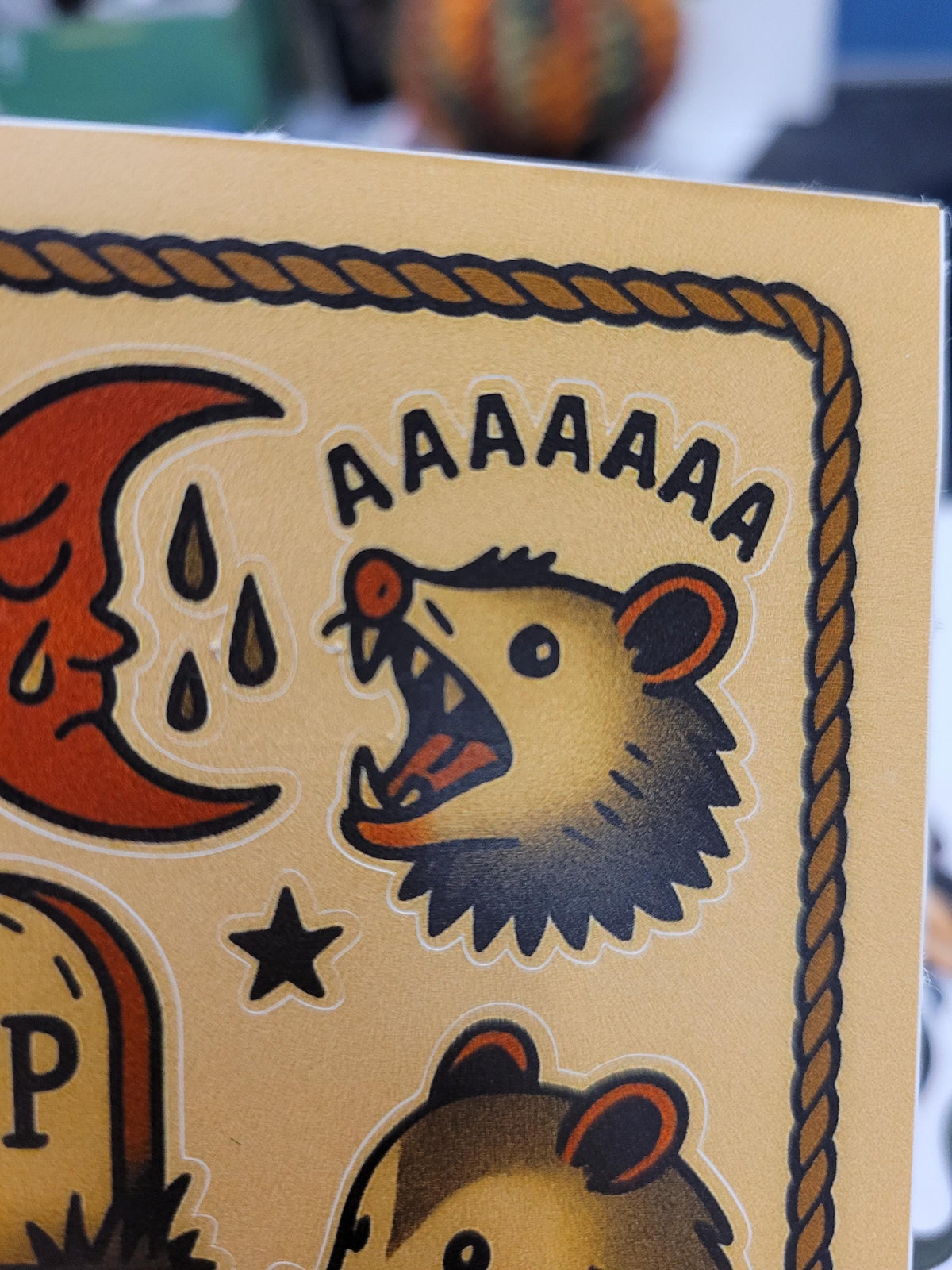 Traditional Style Feral Possum Tattoo Flash Sticker Sheet – Chaos Critters