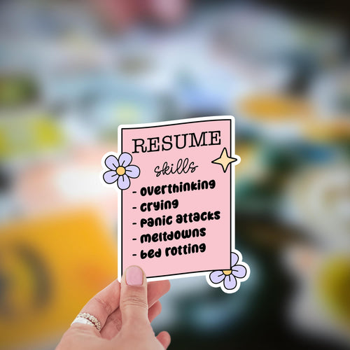 Anxiety Resume Sticker: Vintage Mental Health Art, Waterproof Laptop Decal