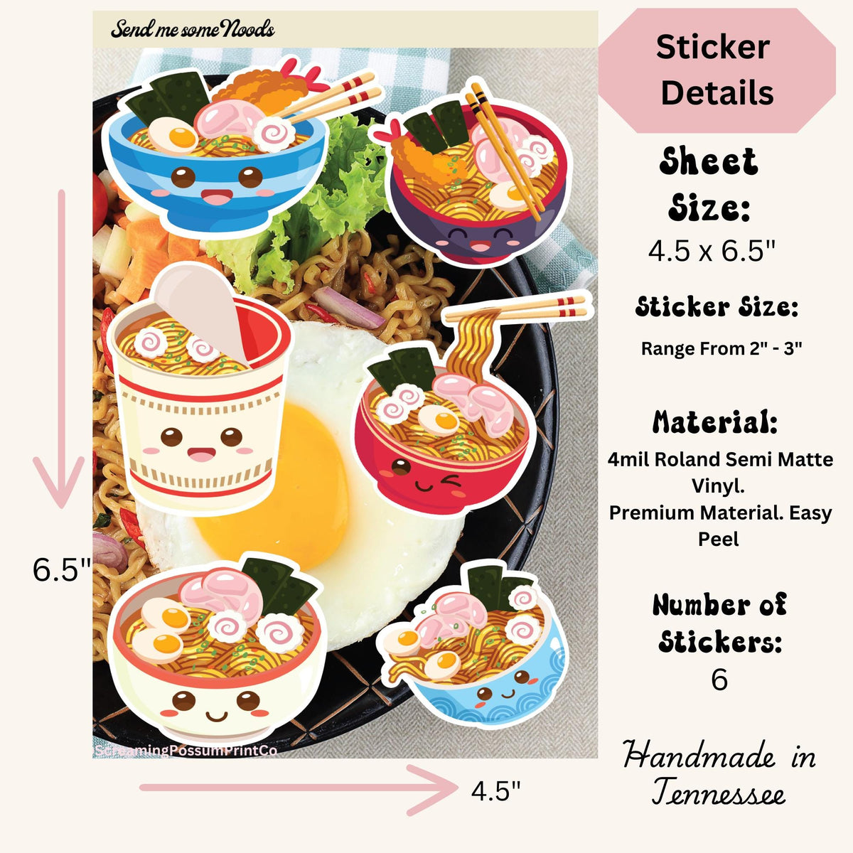 Kawaii Ramen Sticker Sheet, Foodie Planner Stickers