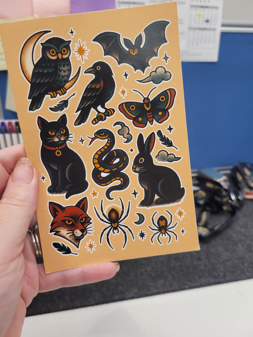 Witchy Familiars Sticker Sheet – Tattoo Flash, Waterproof Vinyl