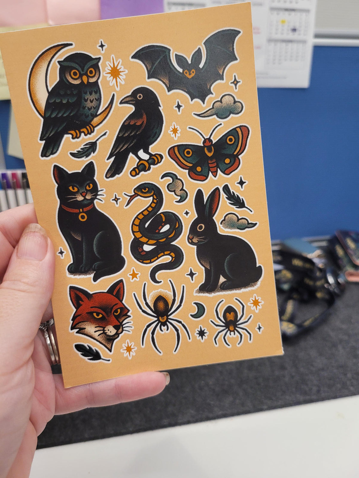 Witchy Familiars Sticker Sheet – Tattoo Flash, Waterproof Vinyl