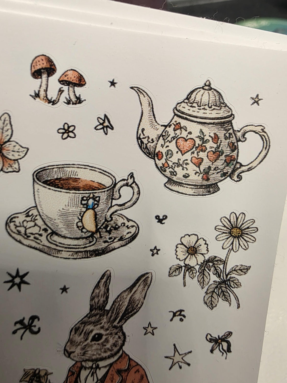 Rabbit Tea Party Sticker Sheet | Vintage Fairytale Illustration | Cozy Cottagecore Art