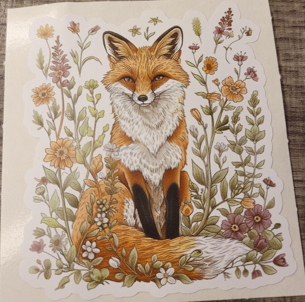 Floral Fox Sticker: Waterproof Vinyl Decal for Laptop, Water Bottle