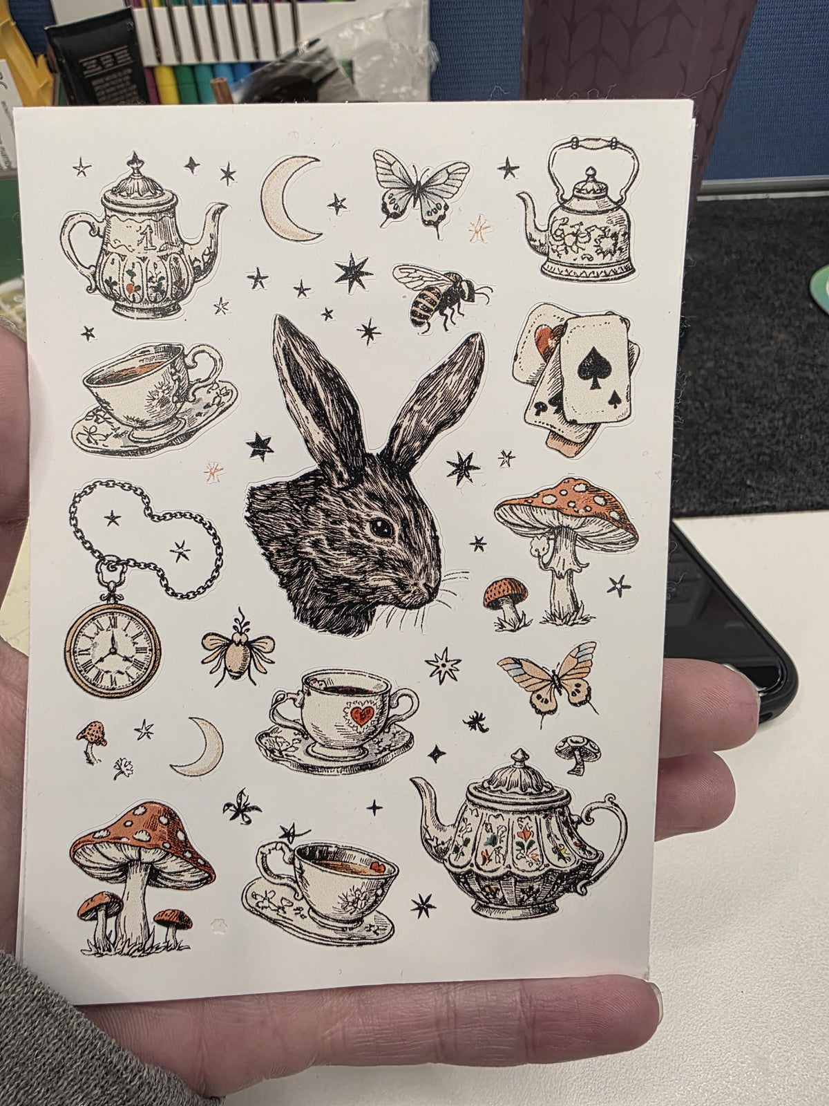 Rabbit Tea Party Sticker Sheet | Vintage Fairytale Illustration | Cozy Cottagecore Art