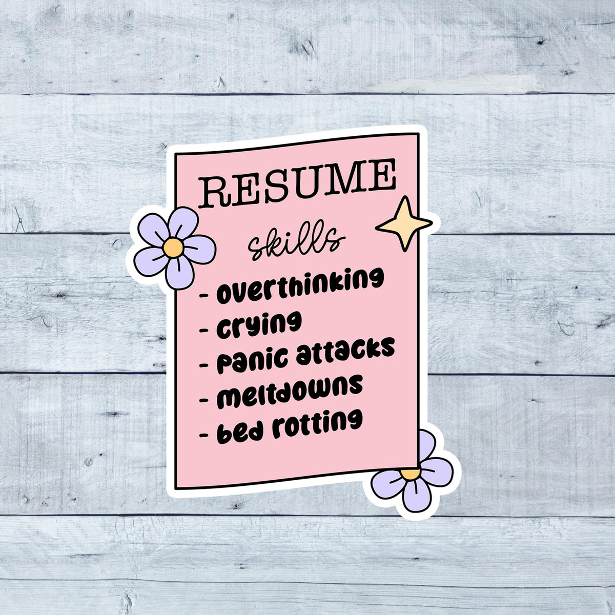 Anxiety Resume Sticker: Vintage Mental Health Art, Waterproof Laptop Decal