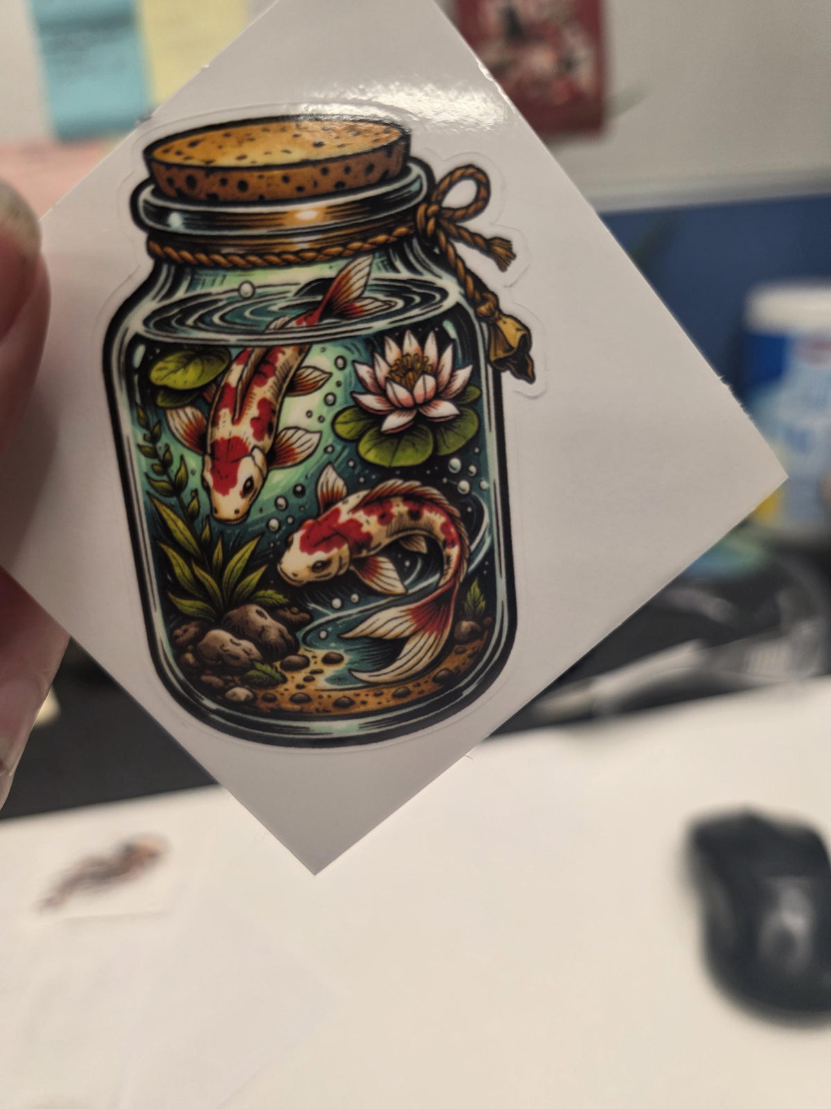 Clear Vinyl Koi Pond Jar Sticker | Japanese Koi Fish Aquarium Art