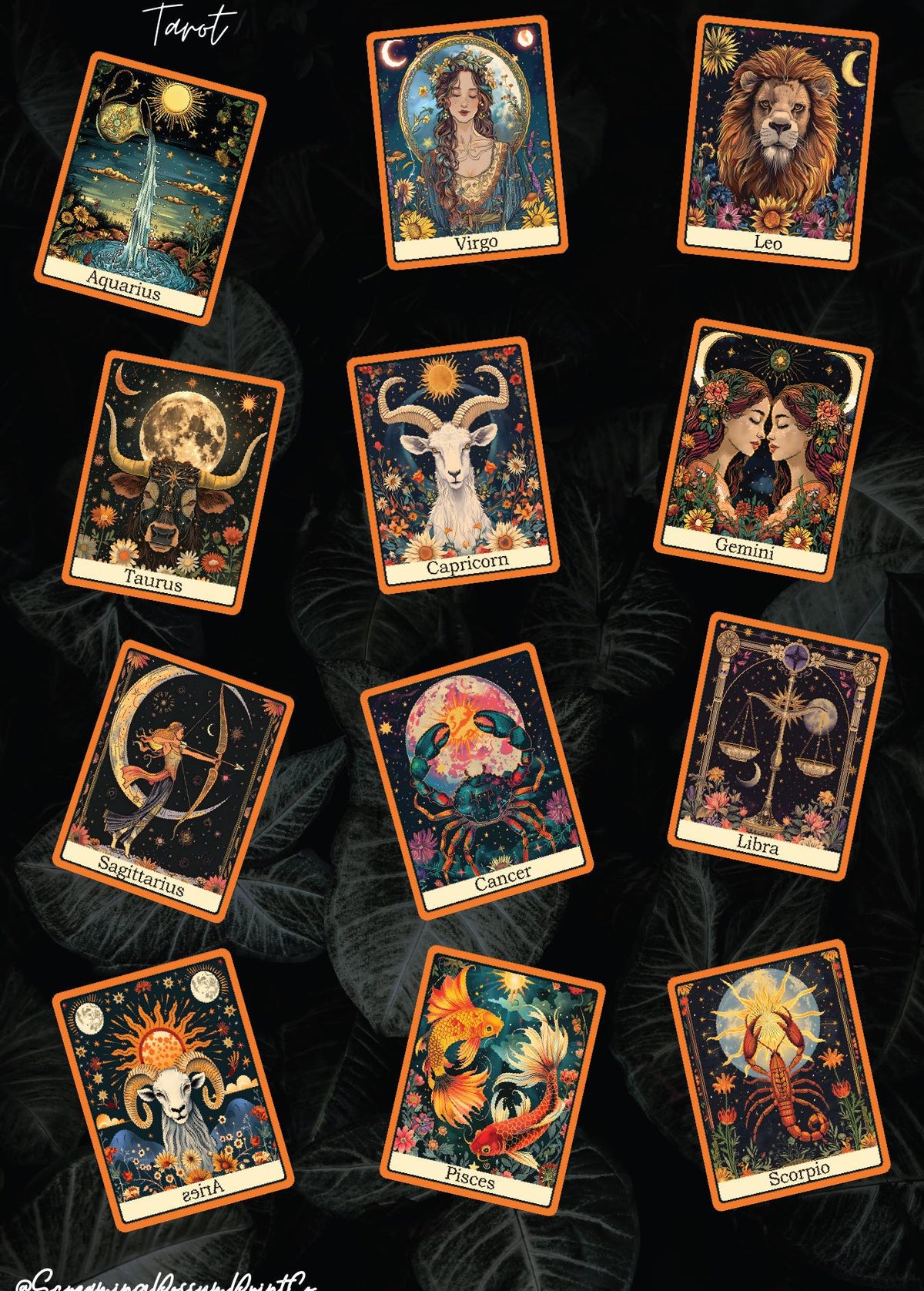 Mystical Tarot Sticker Sheet: Zodiac Vinyl Decals