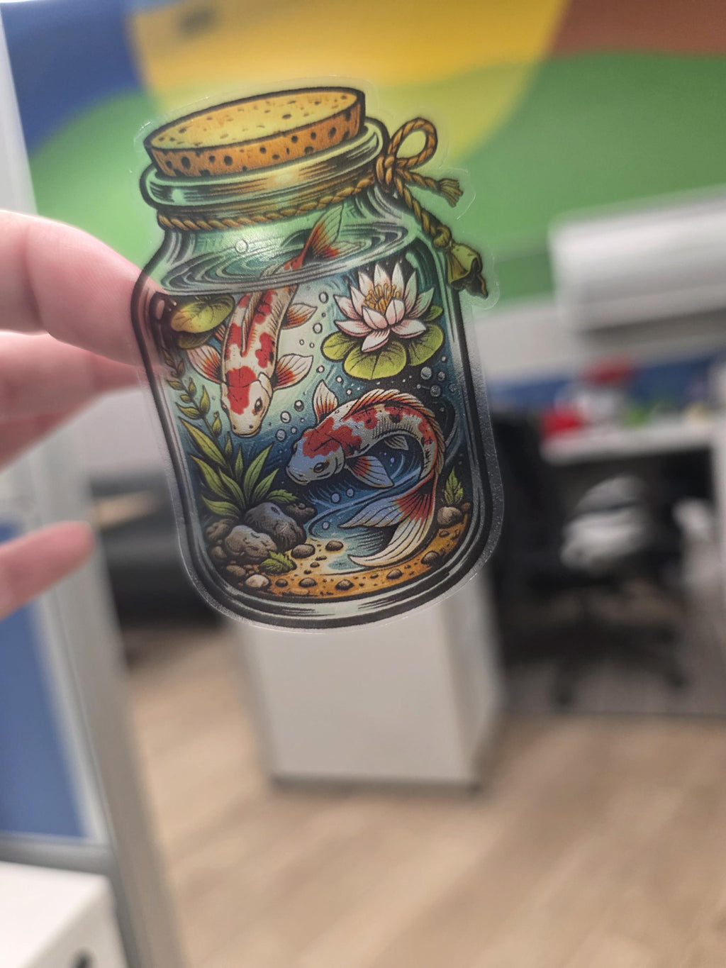 Clear Vinyl Koi Pond Jar Sticker | Japanese Koi Fish Aquarium Art