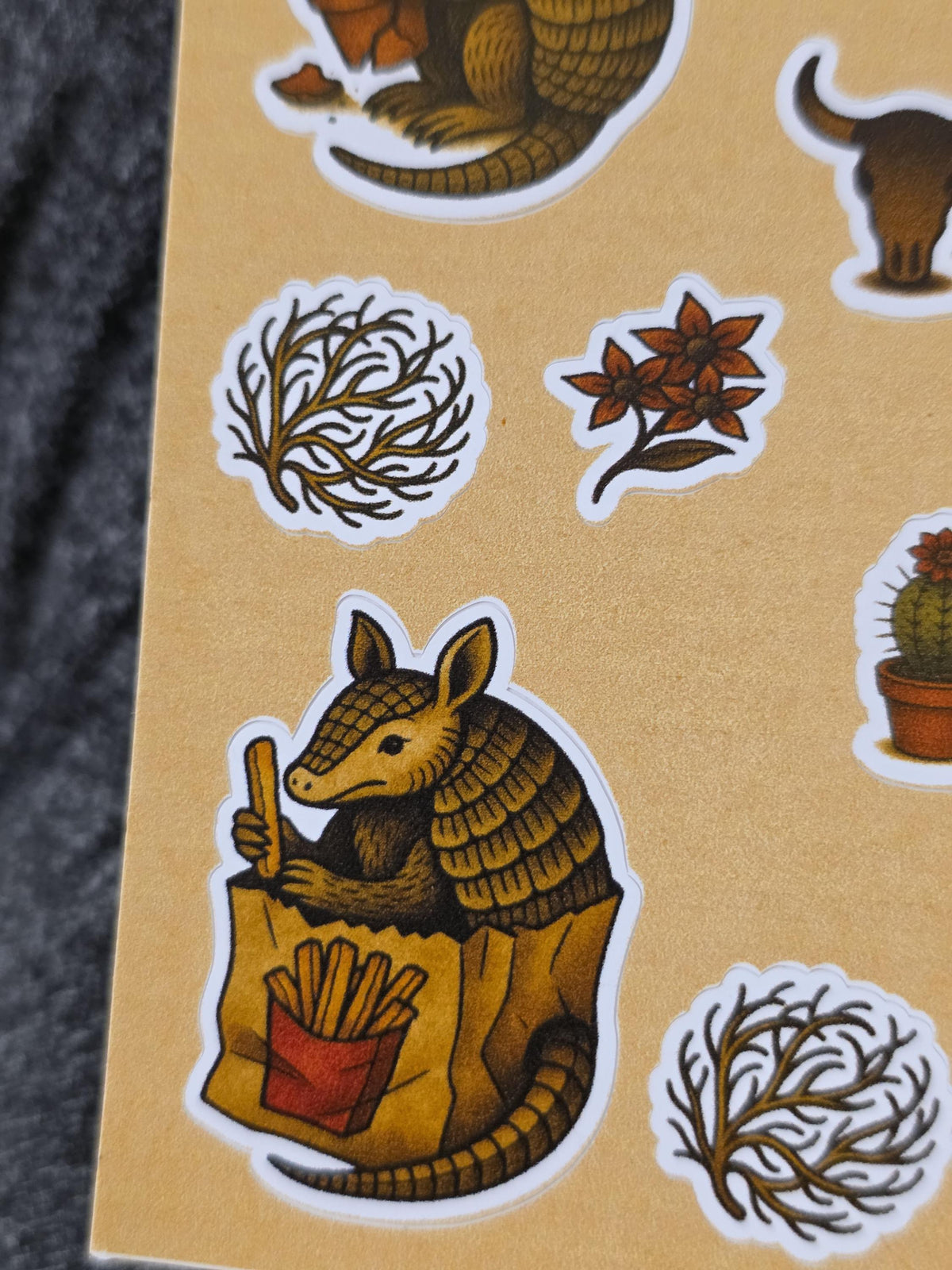 Armadillo Sticker Sheet – Cowboy Chaos, Self-Help Armadillo, Cactus Buddies & Tumbleweeds | 4×6 Western Flash
