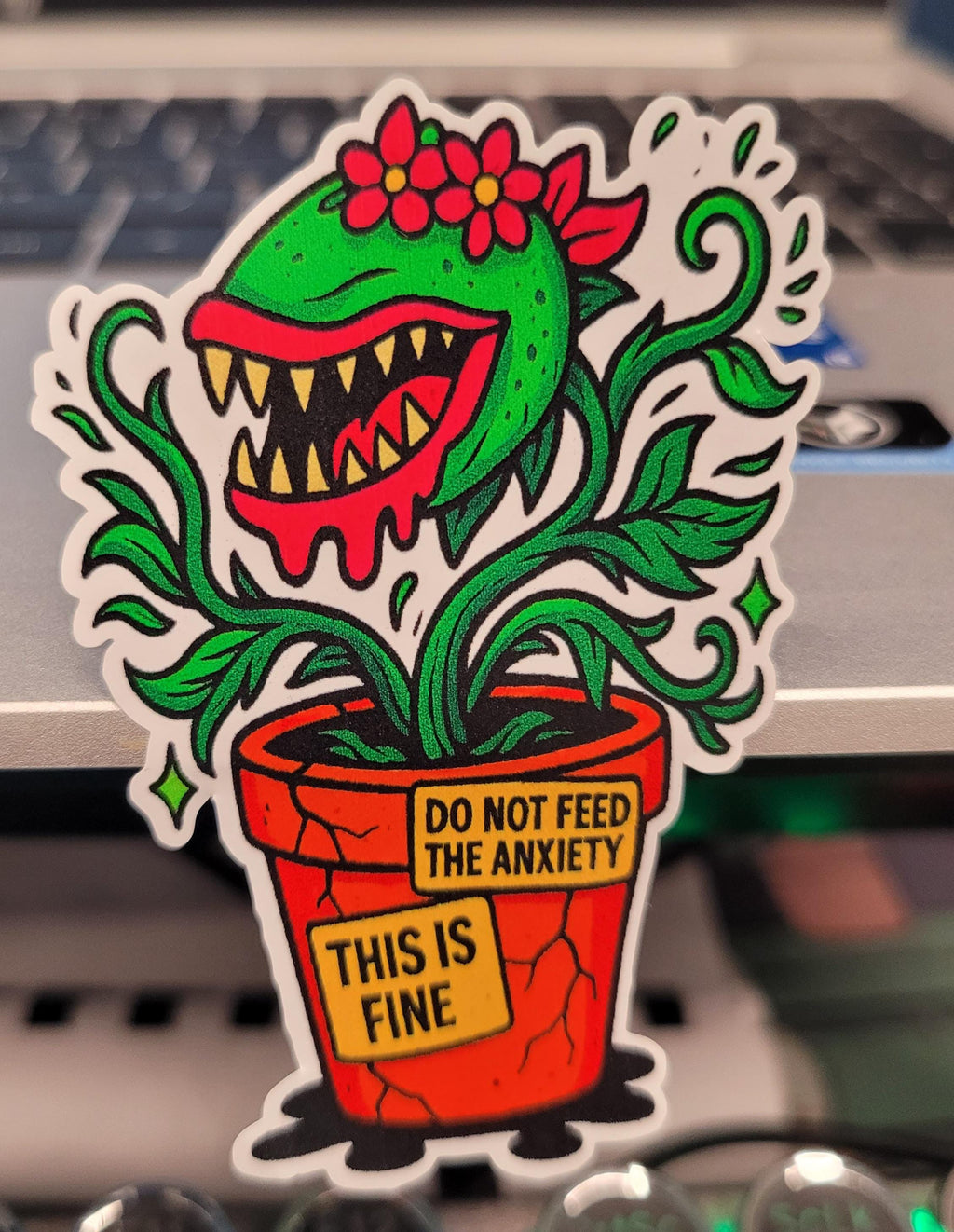 Funny Carnivorous Plant Sticker: "Do Not Feed the Anxiety" Vinyl Decal