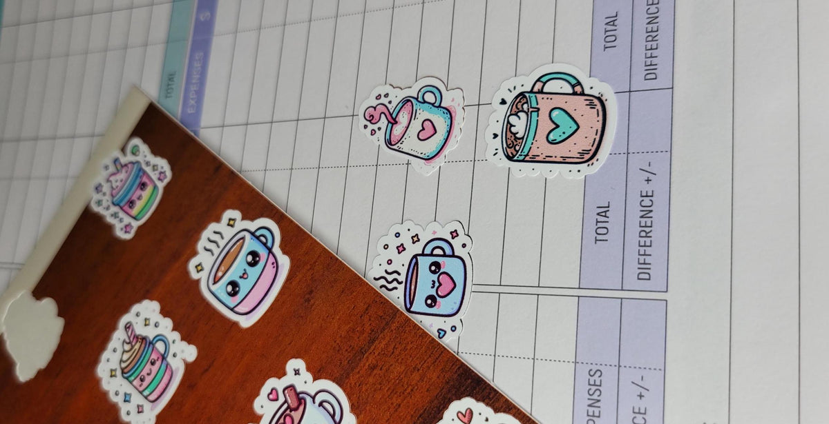 Kawaii Coffee Sticker Sheet – Waterproof Planner Stickers