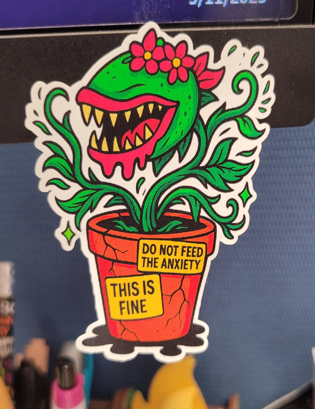 Funny Carnivorous Plant Sticker: "Do Not Feed the Anxiety" Vinyl Decal
