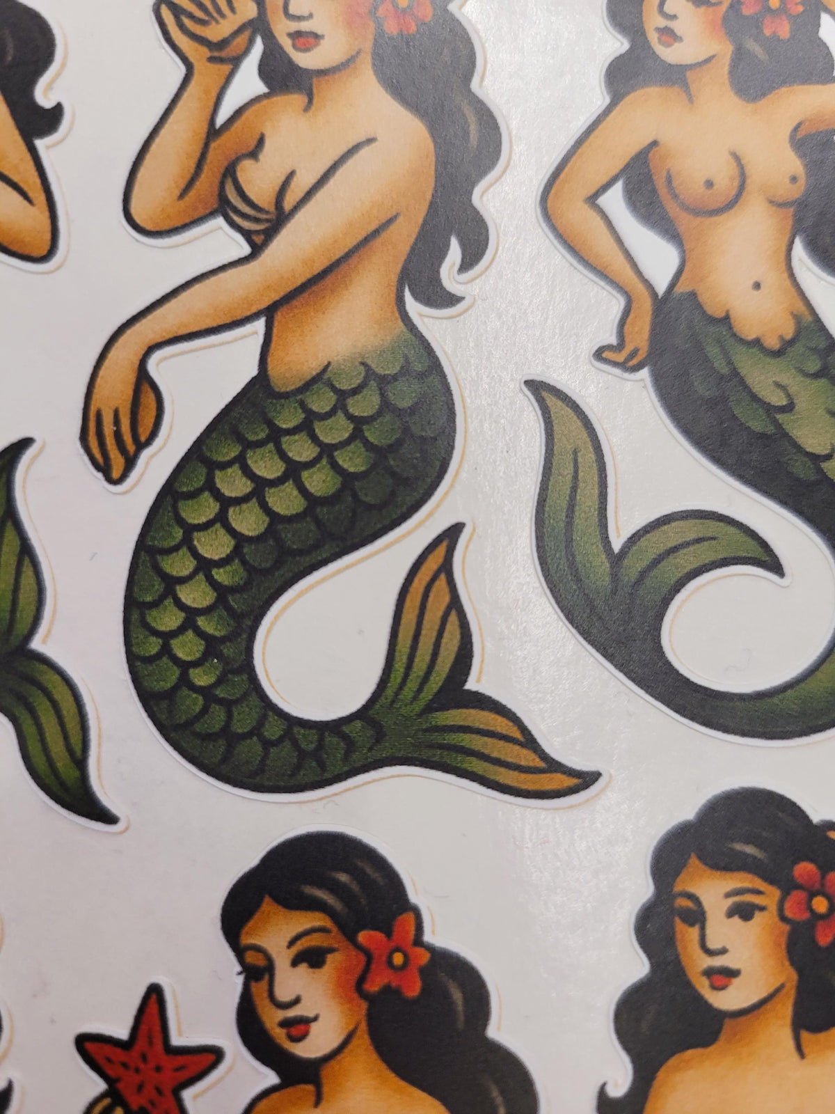 Classic Tattoo Flash Mermaid Sticker Pack | Nautical Pin-Up Art, Sailor Style Stickers