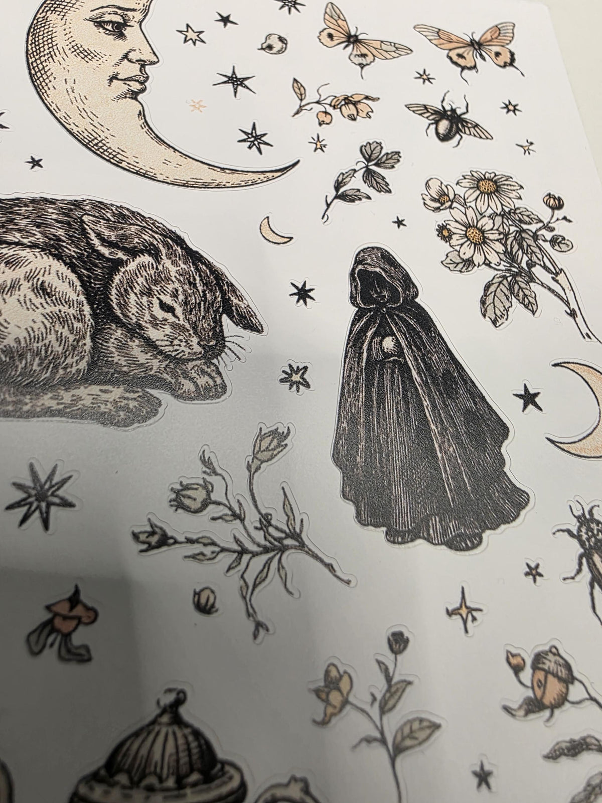 Celestial Folklore Sticker Sheet | Moon, Rabbit & Vintage Illustration | Cottagecore Stickers