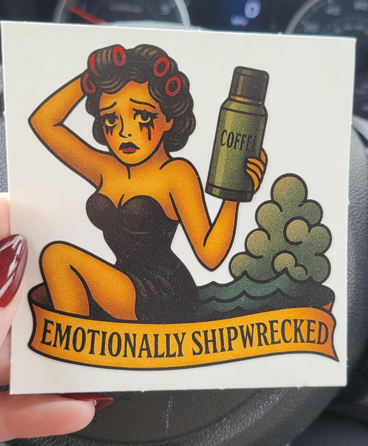 Crying Pin-Up Girl Sticker: Vintage Tattoo Flash Art Vinyl Decal
