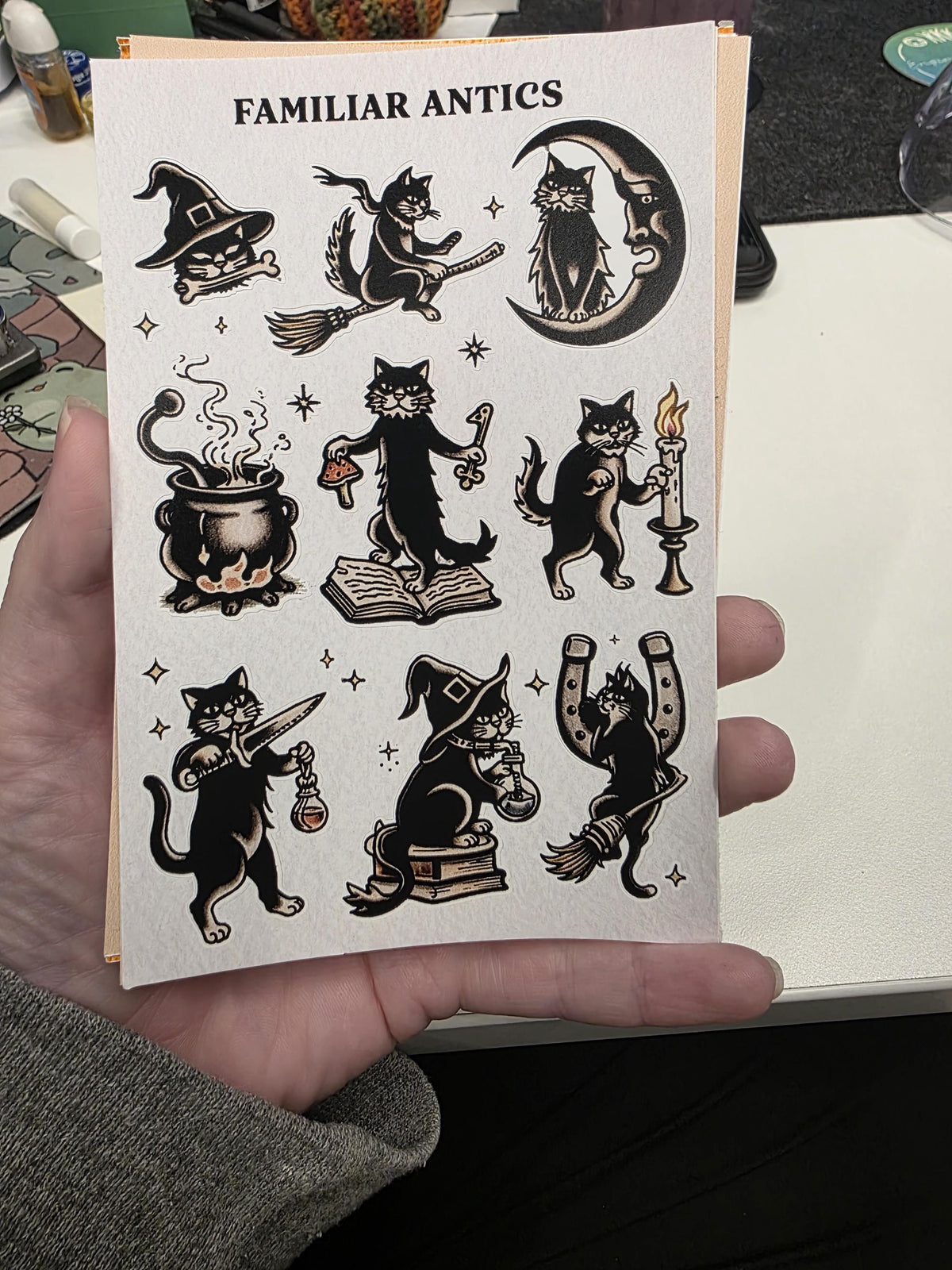 Witchy Cat Sticker Sheet | Magical Familiar Illustrations | Occult Cottagecore