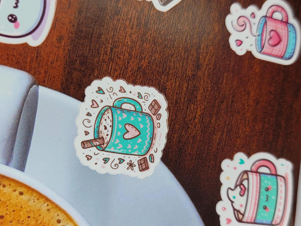 Kawaii Coffee Sticker Sheet – Waterproof Planner Stickers