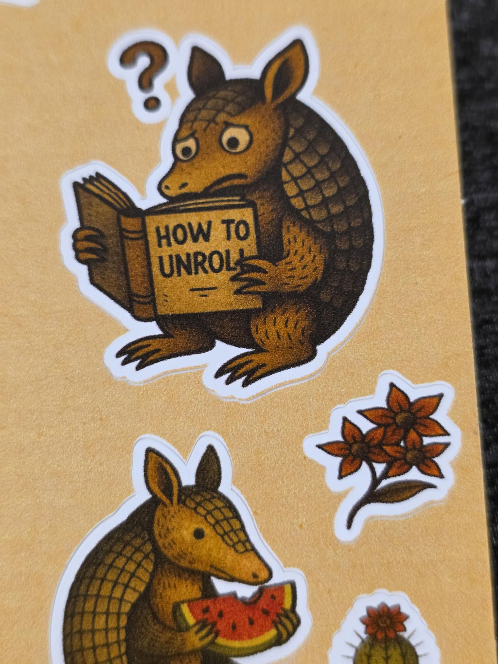 Armadillo Sticker Sheet – Cowboy Chaos, Self-Help Armadillo, Cactus Buddies & Tumbleweeds | 4×6 Western Flash