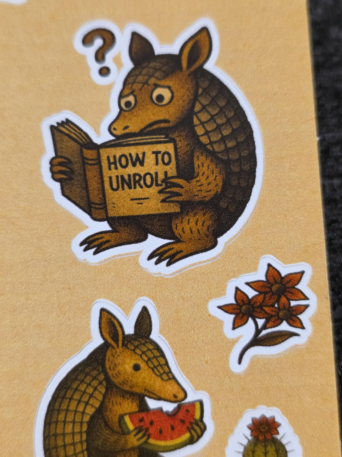 Armadillo Sticker Sheet – Cowboy Chaos, Self-Help Armadillo, Cactus Buddies & Tumbleweeds | 4×6 Western Flash