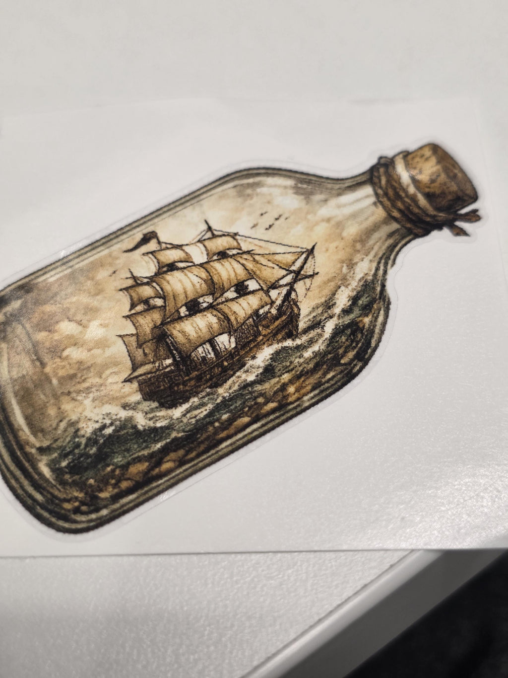 Clear Vinyl Ship in Bottle Sticker | Vintage Nautical Sailing Art (Digital Download)