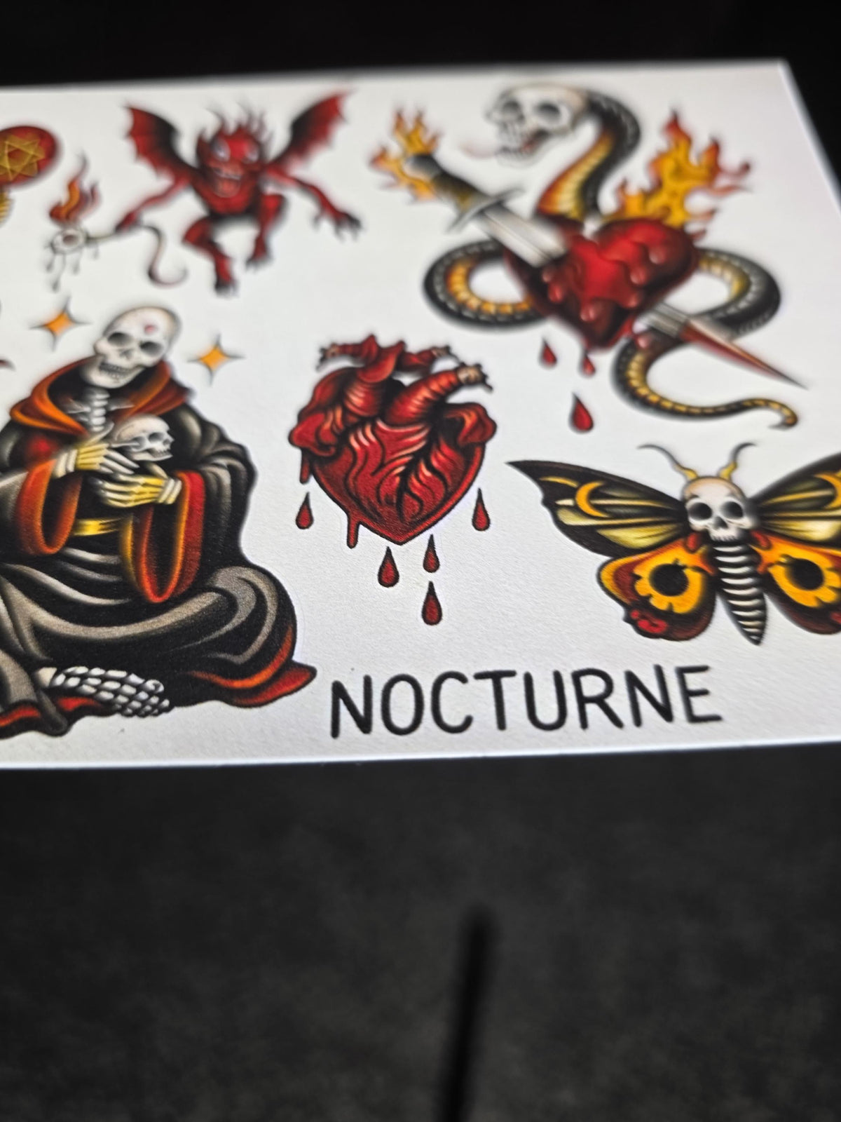 Nocturne | Dark Occult Tattoo Flash Sticker Sheet | Satanic Gothic Traditional Style