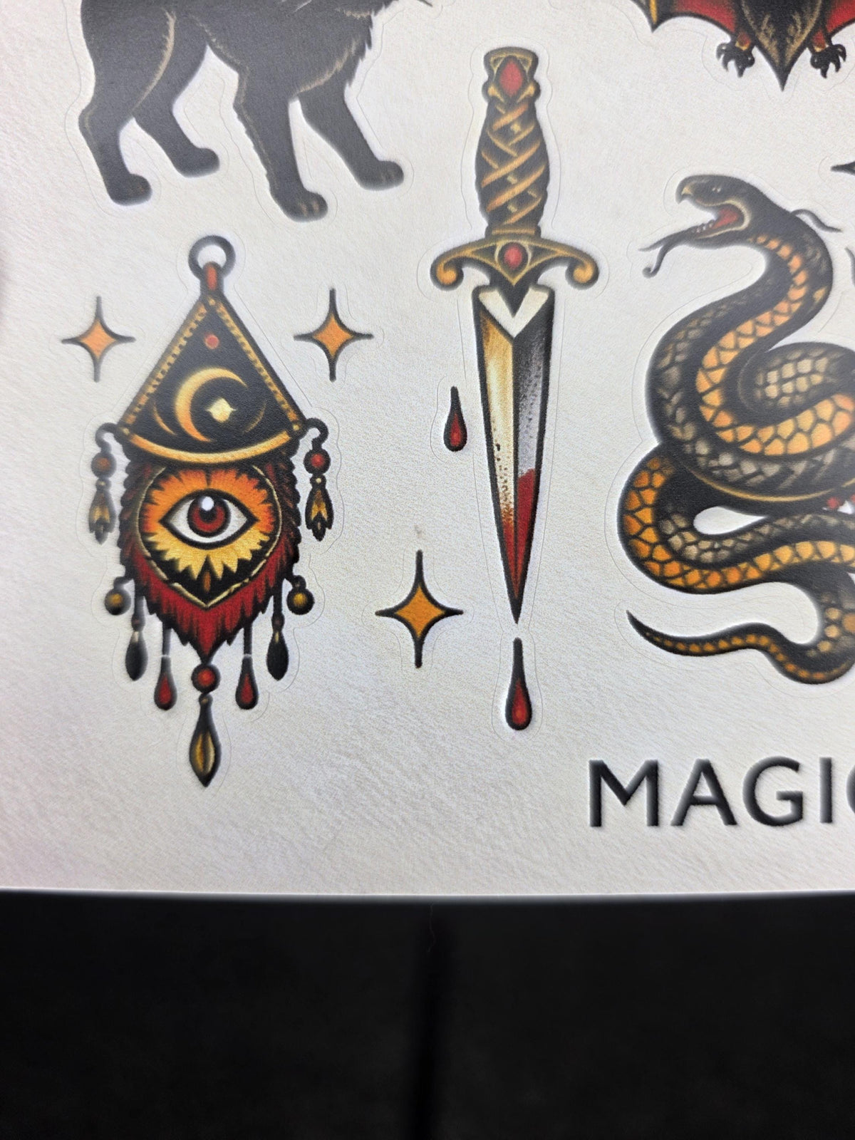 Witchy Tattoo Flash Stickers | Black Cat, Bat, Snake, Moon Designs