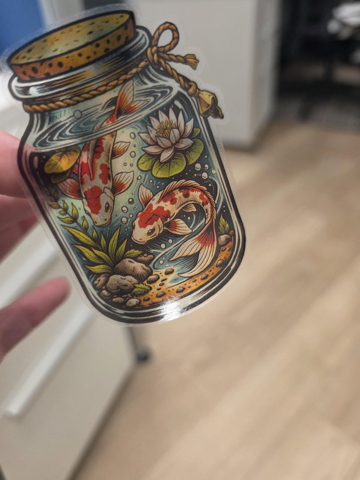 Clear Vinyl Koi Pond Jar Sticker | Japanese Koi Fish Aquarium Art