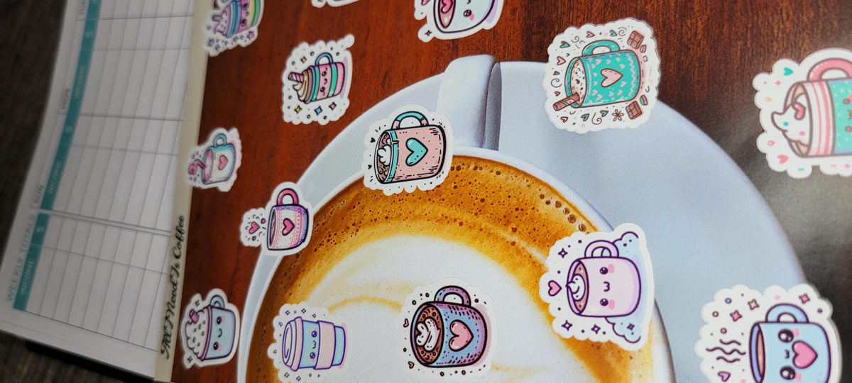 Kawaii Coffee Sticker Sheet – Waterproof Planner Stickers