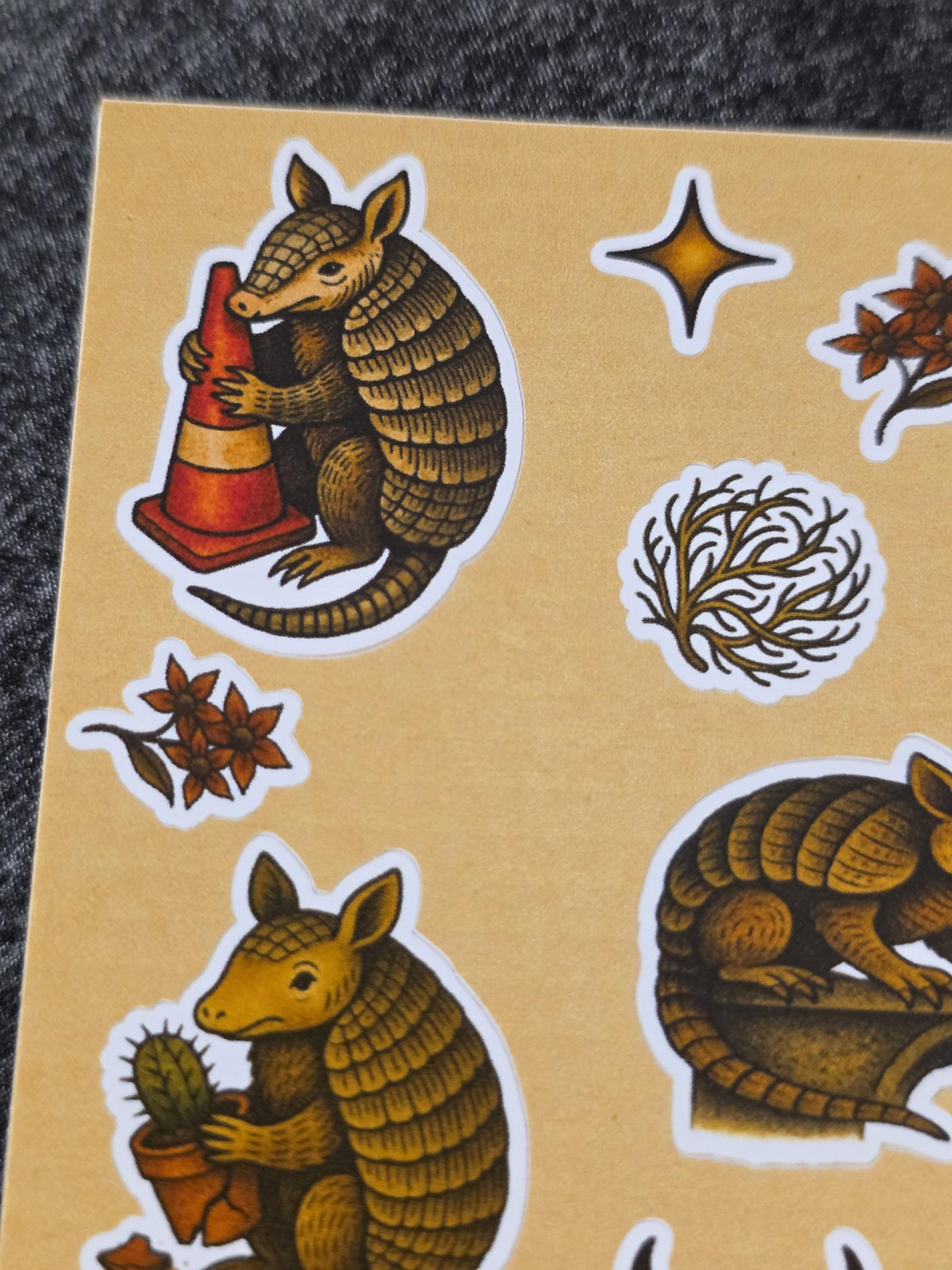 Armadillo Sticker Sheet – Cowboy Chaos, Self-Help Armadillo, Cactus Buddies & Tumbleweeds | 4×6 Western Flash