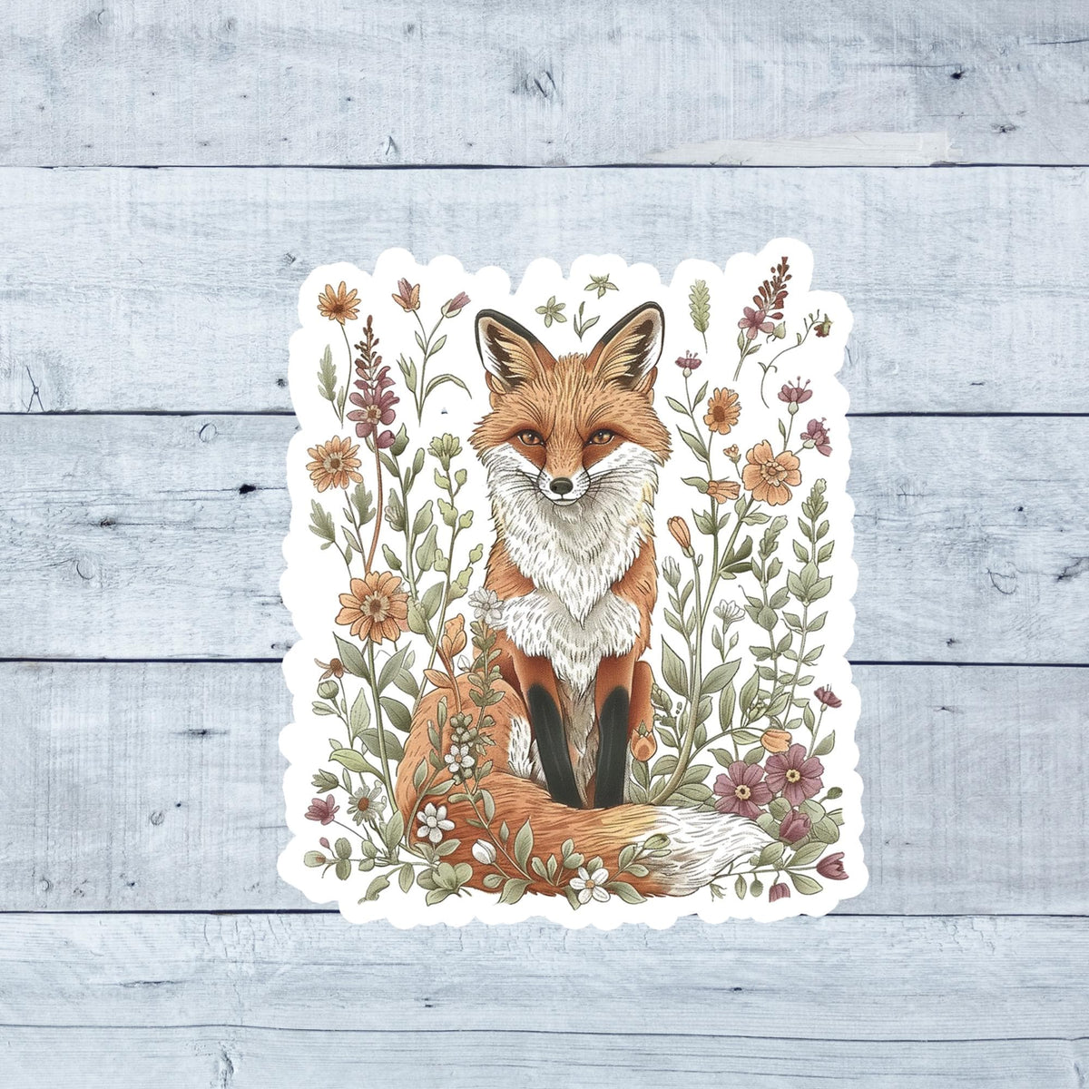 Floral Fox Sticker: Waterproof Vinyl Decal for Laptop, Water Bottle