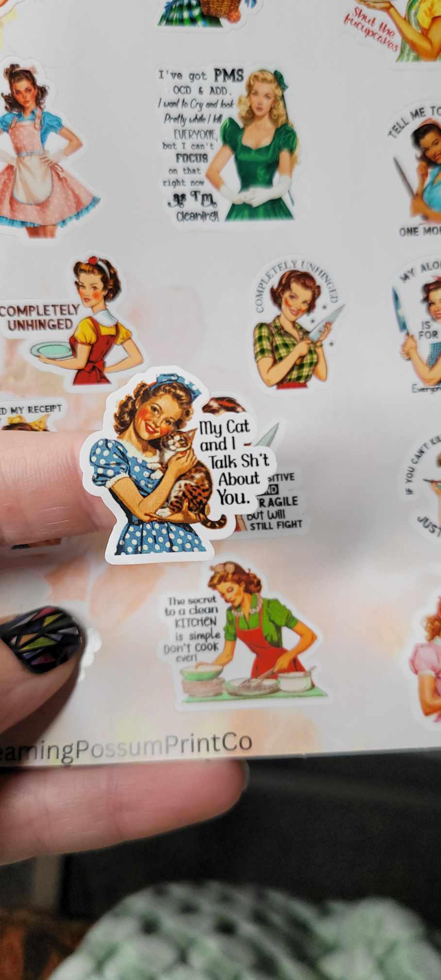 Retro Pin-Up Sarcastic Sticker Sheet: Waterproof Vinyl Stickers