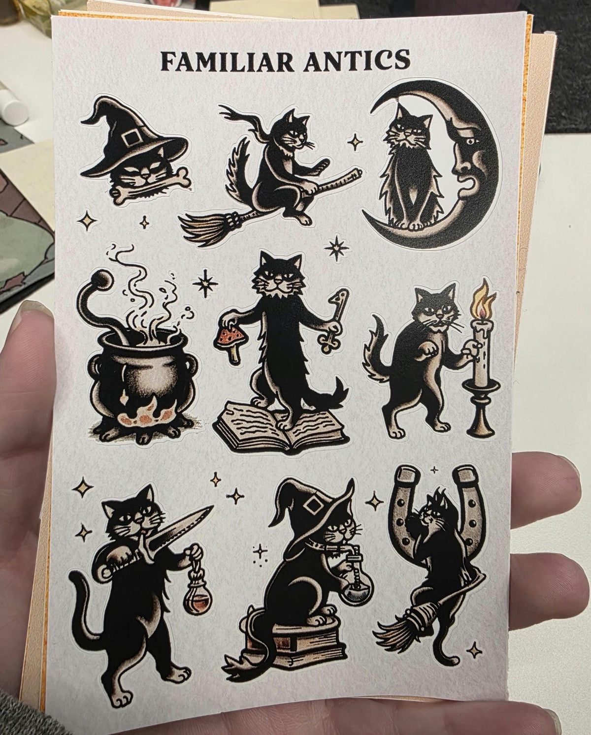 Witchy Cat Sticker Sheet | Magical Familiar Illustrations | Occult Cottagecore