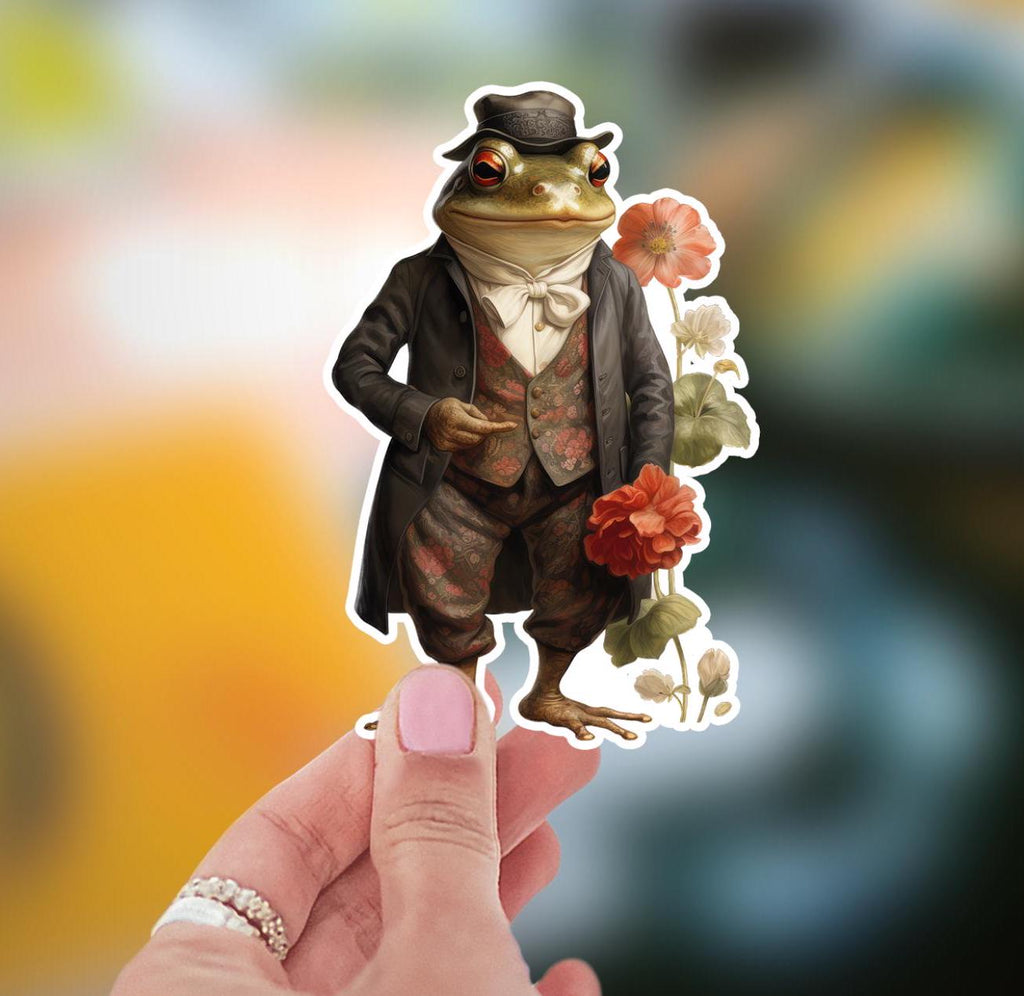 Gentleman Frog Sticker: Vintage Style Waterproof Laptop Decal