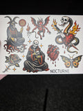 Nocturne | Dark Occult Tattoo Flash Sticker Sheet | Satanic Gothic Traditional Style