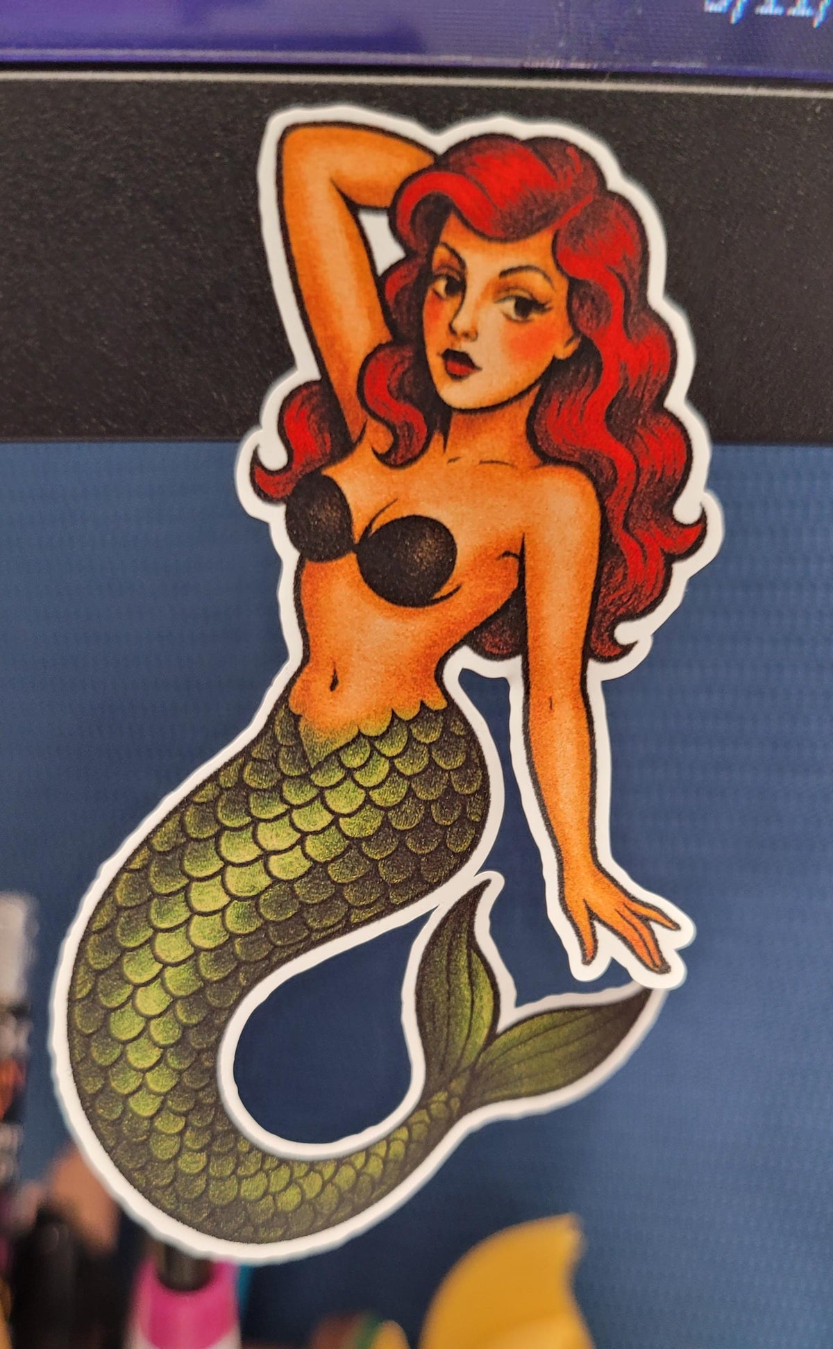 Retro Mermaid Pin-Up Sticker: Sailor Jerry Tattoo Flash Art