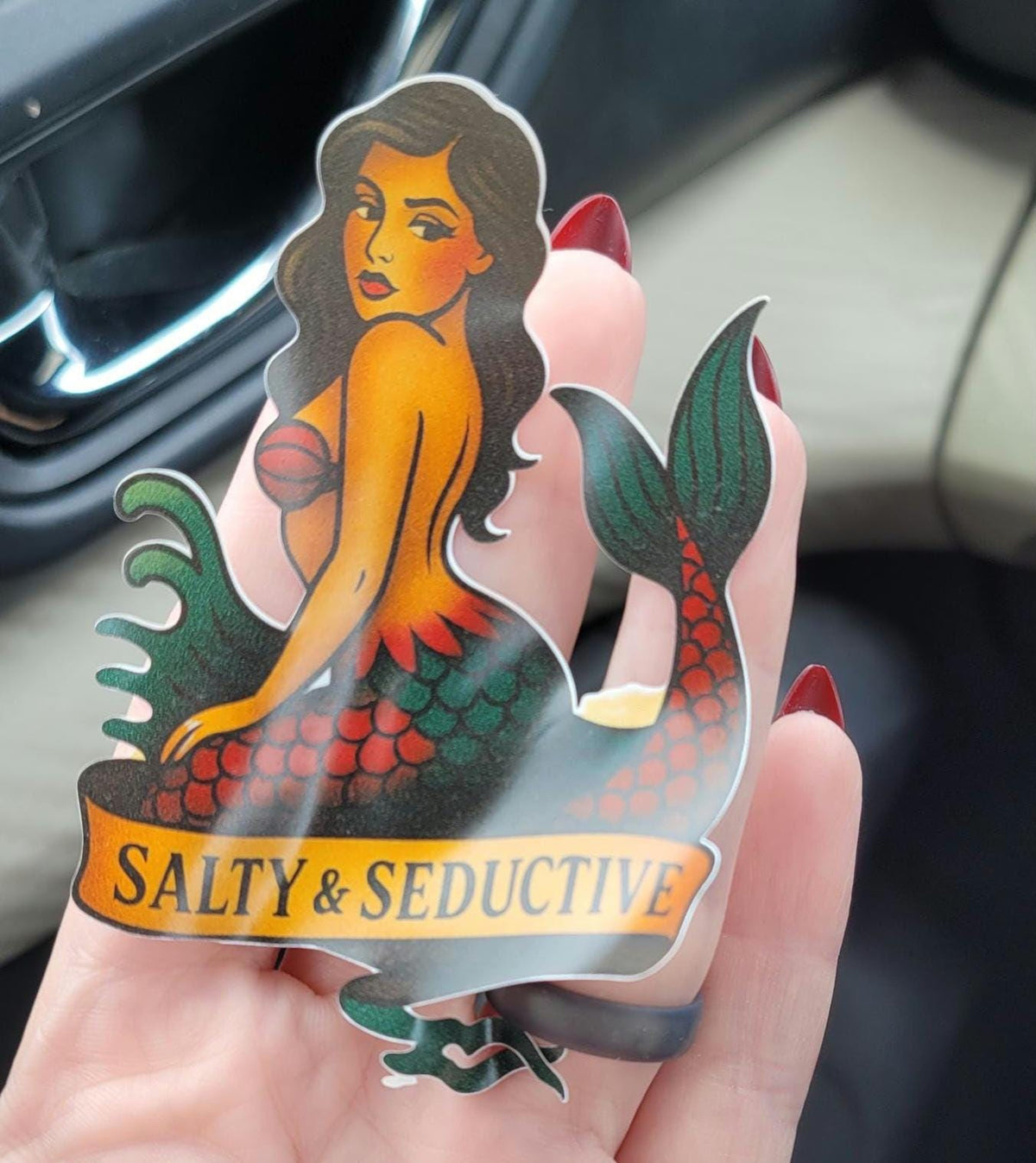 Salty Mermaid Sticker: Vintage Pin-Up Vinyl Decal - Sailor Jerry Art