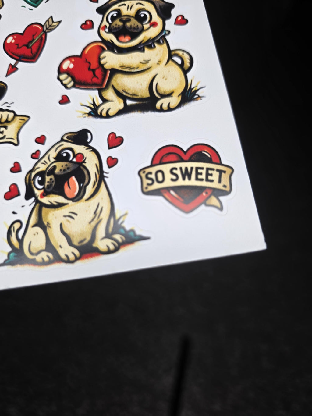 Pugs & Kisses Valentine Sticker Sheet | Pug Funny Dog Love Stickers
