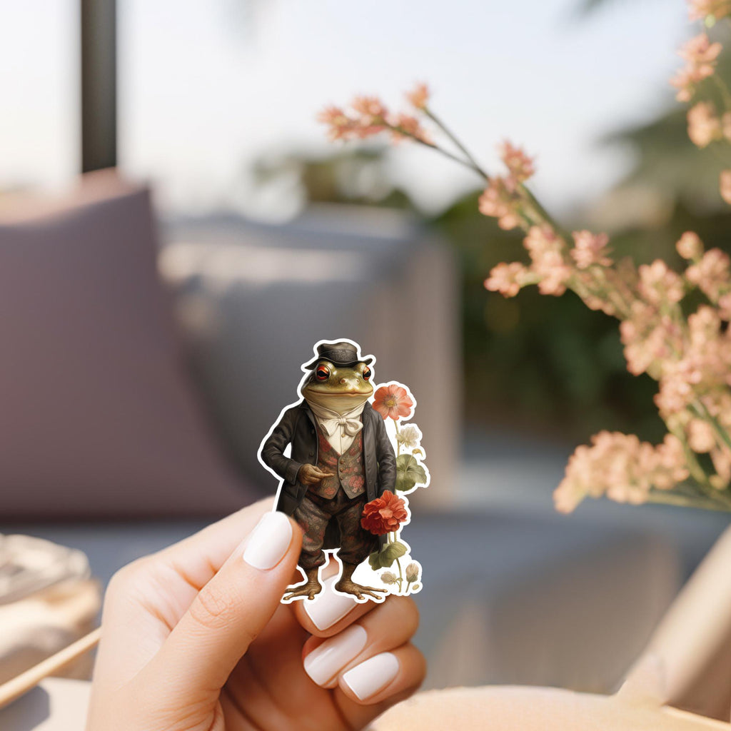 Gentleman Frog Sticker: Vintage Style Waterproof Laptop Decal