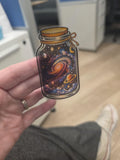 Clear Vinyl Galaxy Jar Sticker | Cosmic Swirls, Planets, Stars Decal