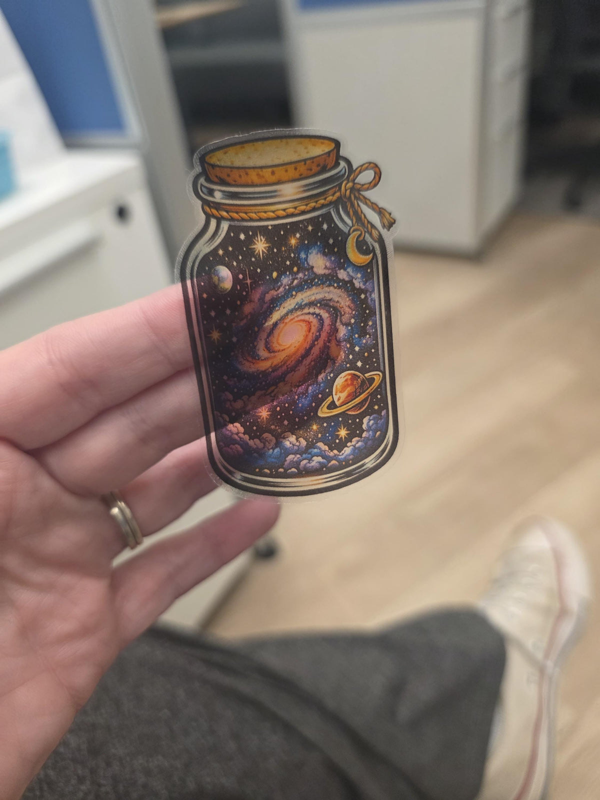 Clear Vinyl Galaxy Jar Sticker | Cosmic Swirls, Planets, Stars Decal