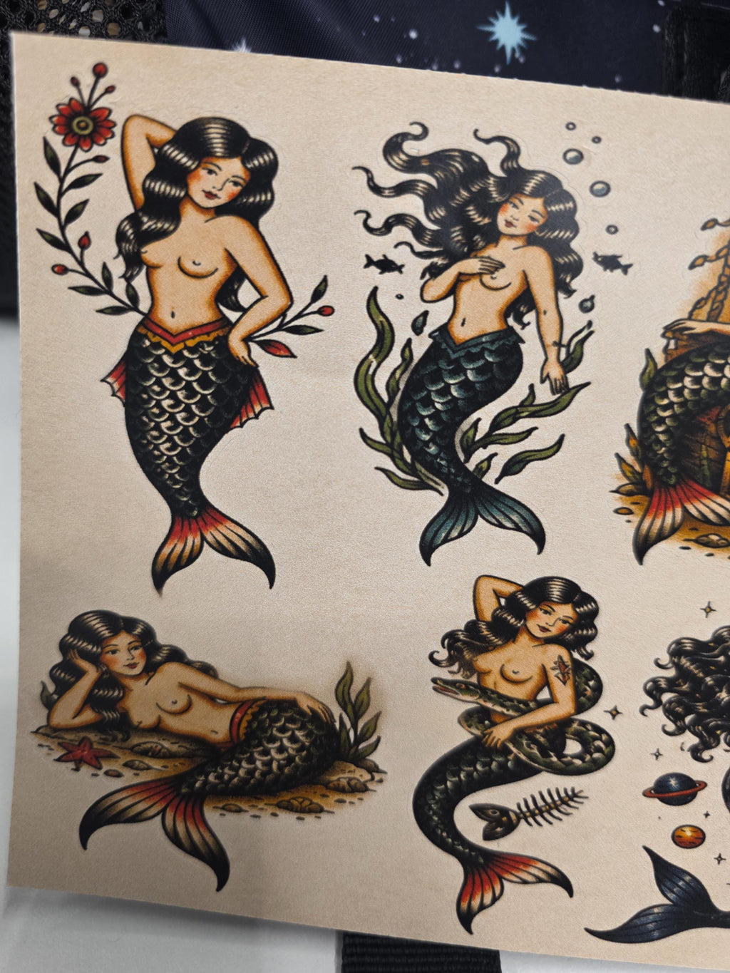 Mermaid Tattoo Flash Sticker Sheet: Mermaid,Nautical,  Pin up, Flash, Traditional art style