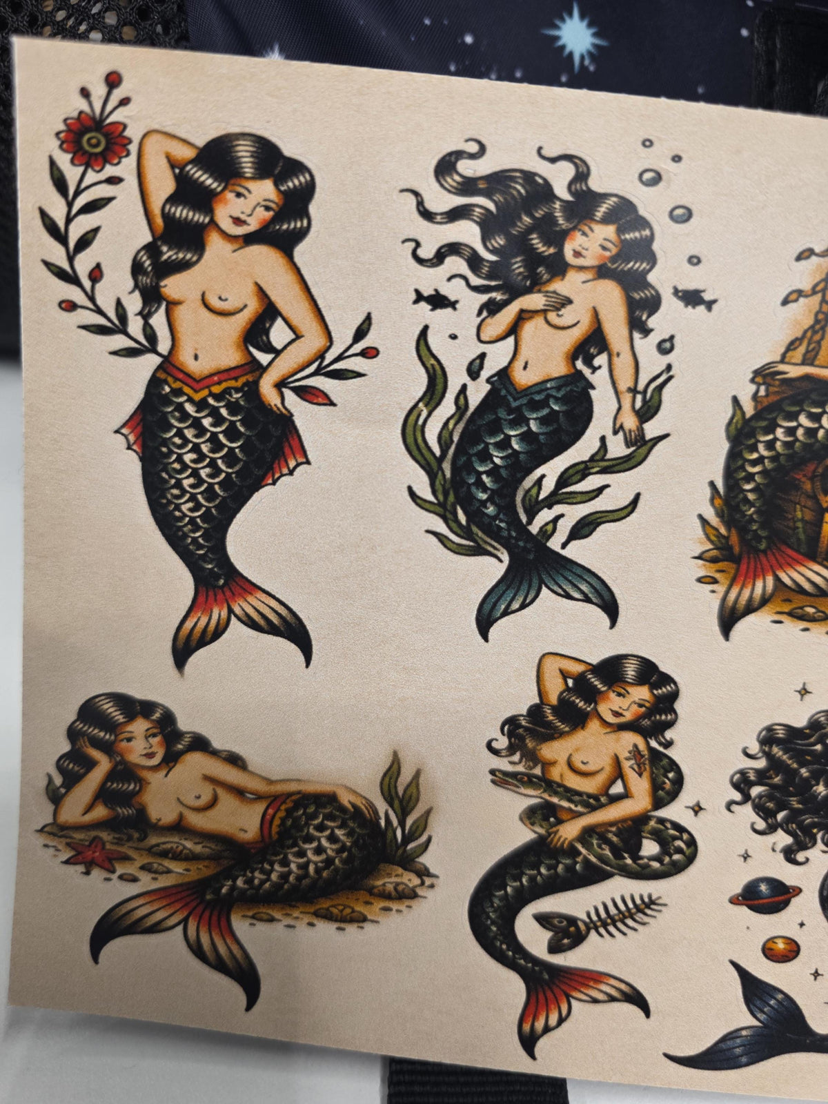 Mermaid Tattoo Flash Sticker Sheet: Mermaid,Nautical,  Pin up, Flash, Traditional art style