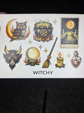 Witchy Tattoo Flash Sticker Sheet | Pagan & Moon Art